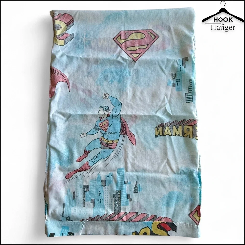 Vintage Superman Handmade Pillowcase Blue Red DC Comics 1978 PermaPrest USA Made